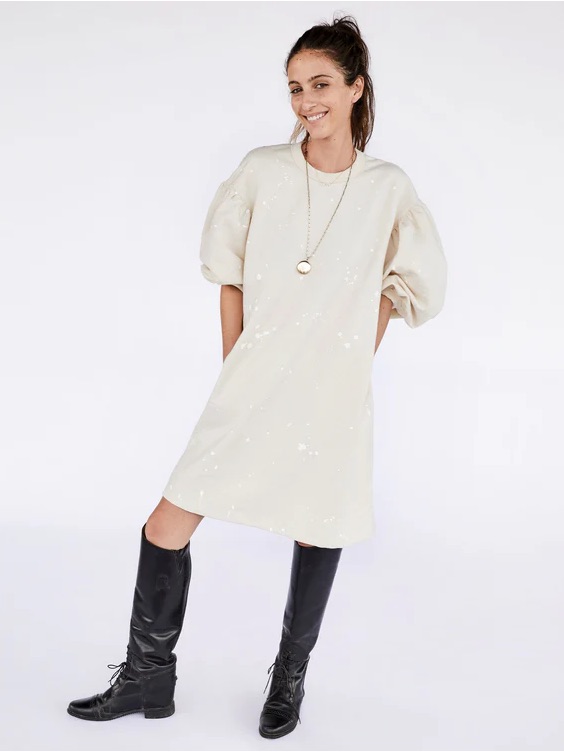 Clare V Drop Shoulder Cotton Sweatshirt Dress In Cream Splash Splatter